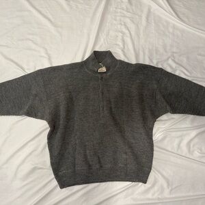 Men's Charcoal Zip-Up Sweater , vintage, 100 % wool .